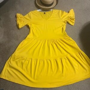 NCLOOK Yellow Ruffle Sleeve Dress